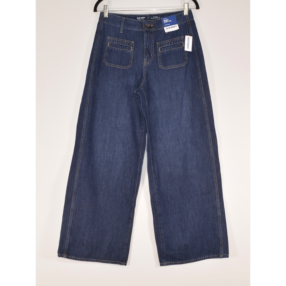 Old Navy Womens High-Rise Baggy Wide Leg Drapey Denim Jeans Dark Wash Size 2 NWT